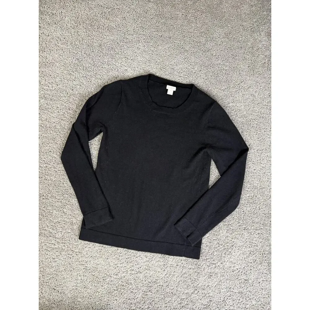 J.CREW Sweater Pullover Womens S Black Cotton Wool Nylon Lightweight Crewneck